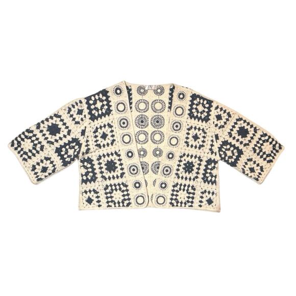 Anthropologie Cardigan Sweater Crochet Granny Square Knit Open Boho Retro OSFM - Picture 2 of 8